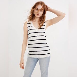 Madewell Whisper V-Neck Striped Tank Top - XS